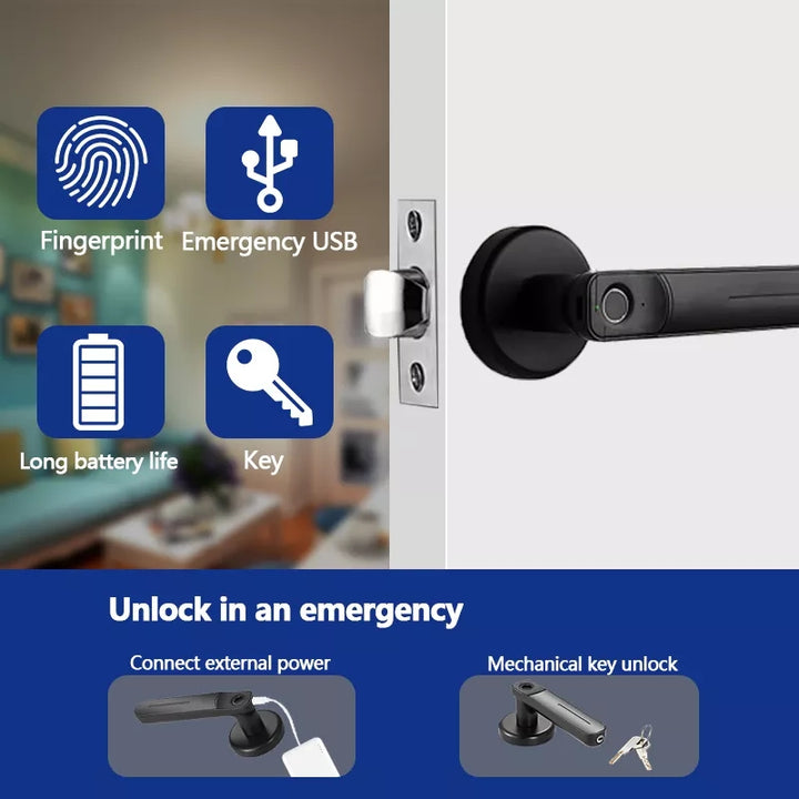 Cerradura inteligente, Huella Dactilar, Dispositivo de cierre inteligente biometrico, recargable por USB con llave para dormitorio oficina