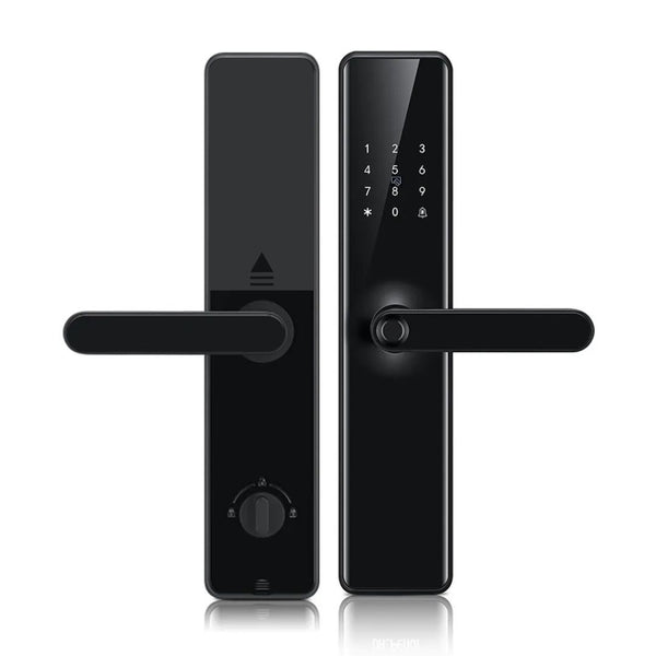 Cerradura Inteligente X5T con Bluetooth TTLock, huella digital, clave, tarjeta RFID y llave mecánica. Compatible con puertas de 3.8 a 7 cm de grosor y diseñada con protección IP68 para exteriores. Incluye mortise de alta seguridad, conectividad remota y acceso controlado desde la app TTLock. Ideal para hogares, oficinas y propiedades en alquiler.