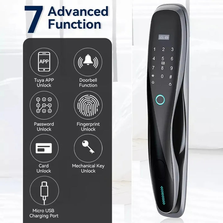 Cerradura Inteligente G4, cerradura motorizada, cerradura biométrica, control por Wi-Fi, app móvil, contraseña, tarjeta IC, seguridad para puertas, cerradura automática, cerradura moderna, cerradura con huella digital, Tuya Smart, cerradura para hogar, cerradura para oficina.