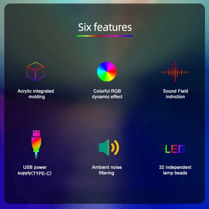 Barras Luz LED WiFi RGB con soporte para escritorio o pared, ideal para sincronizar efectos de luz con música o videojuegos.