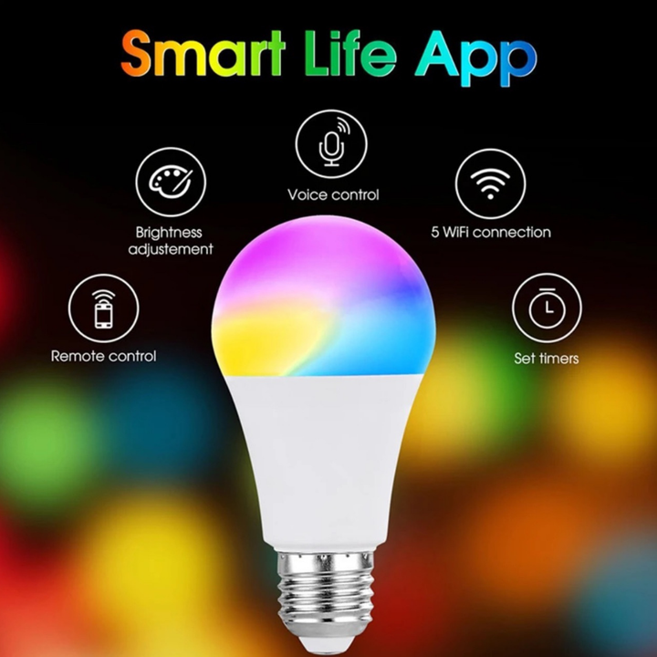 Interfaz de la app Tuya Smart para configurar y controlar los bombillos LED RGB WiFi 9W desde tu smartphone.
