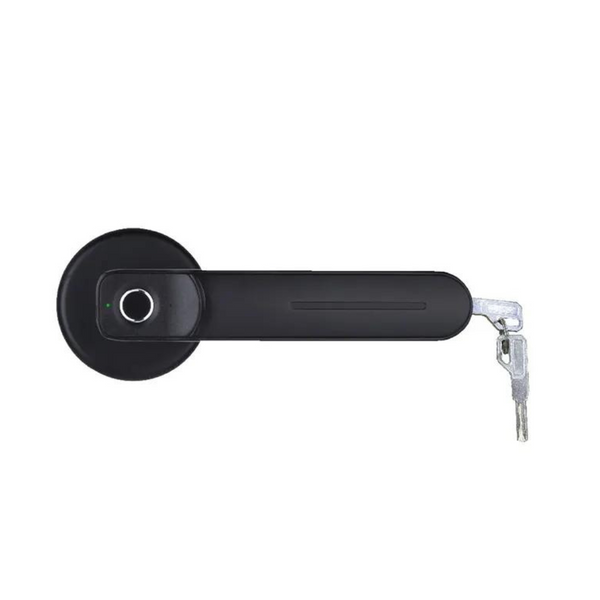 Cerradura Inteligente F2 Bluetooth con huella dactilar, llave mecánica y puerto USB de emergencia. Diseñada en aleación de zinc, ofrece apertura rápida en 0.25 segundos, almacenamiento de hasta 30 huellas dactilares y compatibilidad con pilas AAA. Ideal para hogares, oficinas, apartamentos y propiedades hoteleras, combina seguridad biométrica y un diseño moderno en acabado plata.