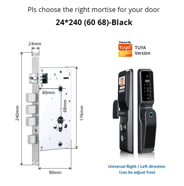 Cerradura H8 Inteligente Motorizada con Cámara, Huella Dactilar, Clave Digital y App Tuya. Compatible con puertas de madera y metal de 4-10 cm de grosor. Incluye batería recargable, llaves, tarjetas IC y control remoto mediante aplicación. Seguridad avanzada para hogares y oficinas.