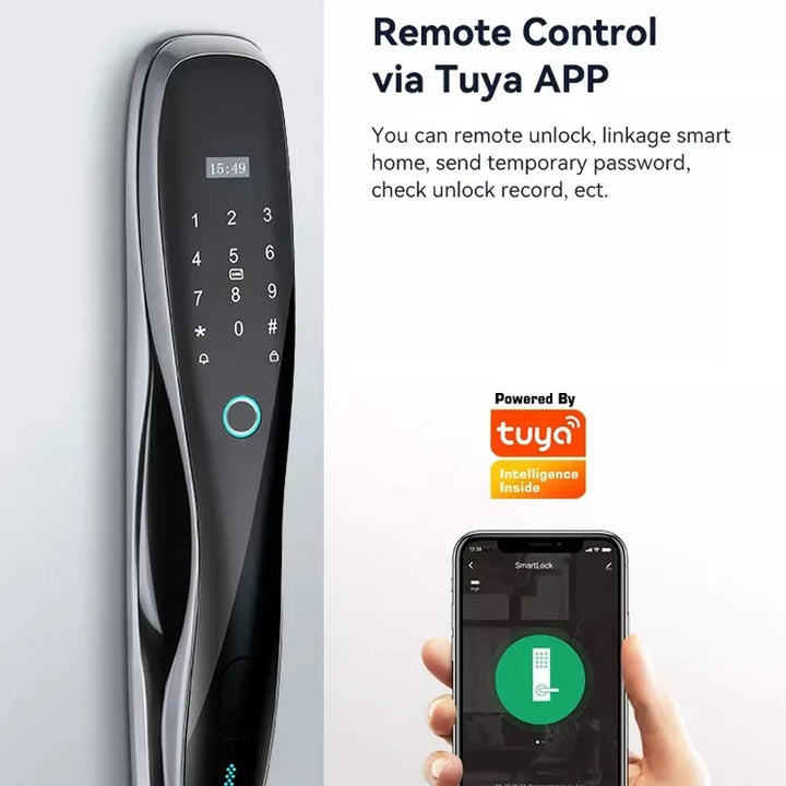 Cerradura Inteligente G4, cerradura motorizada, cerradura biométrica, control por Wi-Fi, app móvil, contraseña, tarjeta IC, seguridad para puertas, cerradura automática, cerradura moderna, cerradura con huella digital, Tuya Smart, cerradura para hogar, cerradura para oficina.