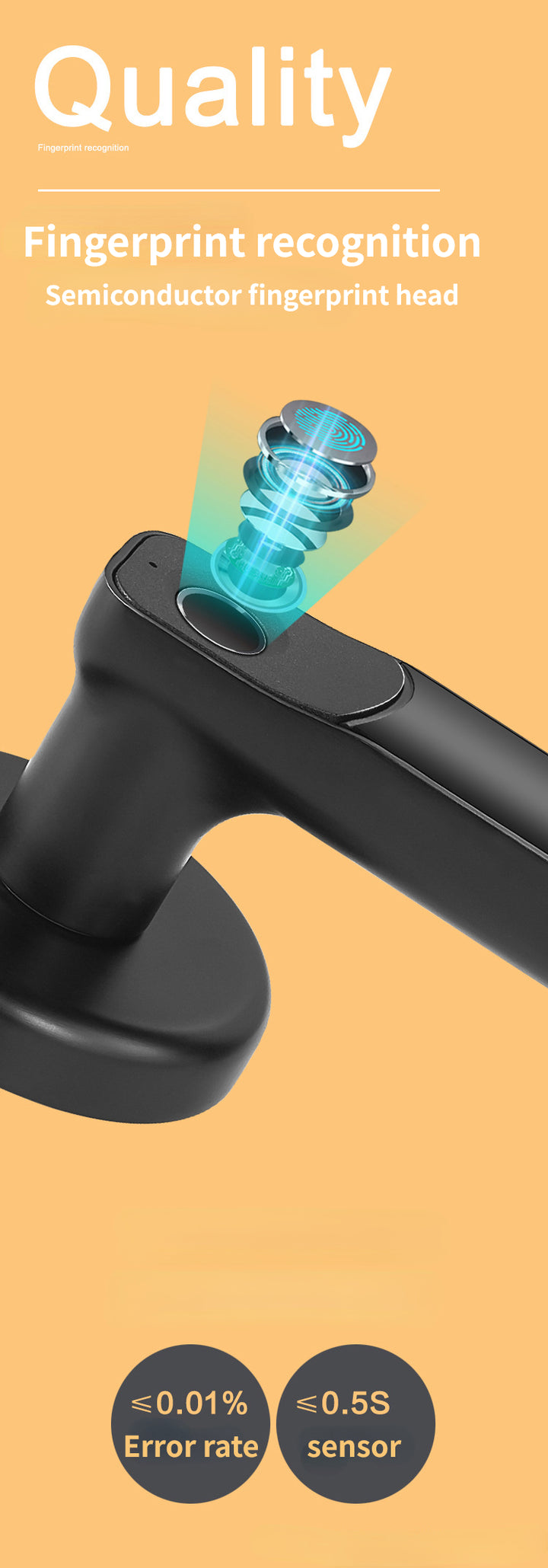 Detalle del sensor biométrico de la Cerradura F2 Bluetooth, que permite el acceso sin llaves y con reconocimiento instantáneo de huellas. Perfecta para quienes buscan seguridad avanzada y facilidad de uso en su hogar o negocio.