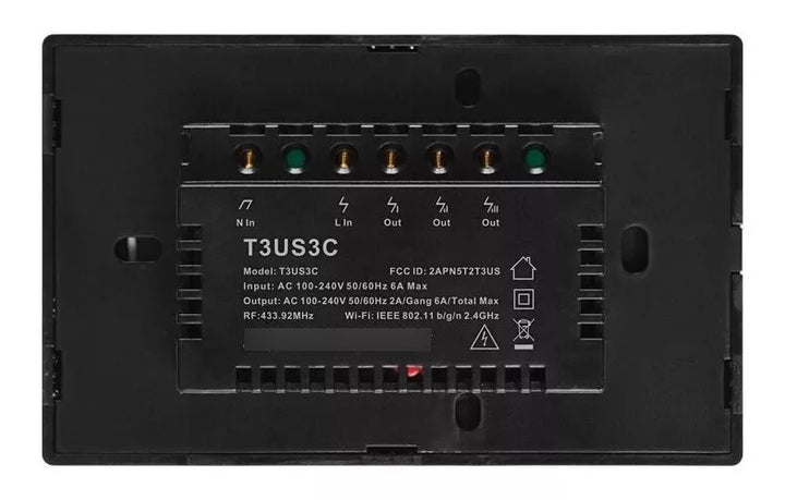 SONOFF T3US3C, interruptor inteligente, Wi-Fi 2.4 GHz, tres canales, control de iluminación, color negro, diseño elegante, vidrio templado, eWeLink, compatible Alexa, compatible Google Assistant, automatización del hogar, escenas inteligentes, temporizadores, retroiluminación LED, interruptor moderno, hogar inteligente.