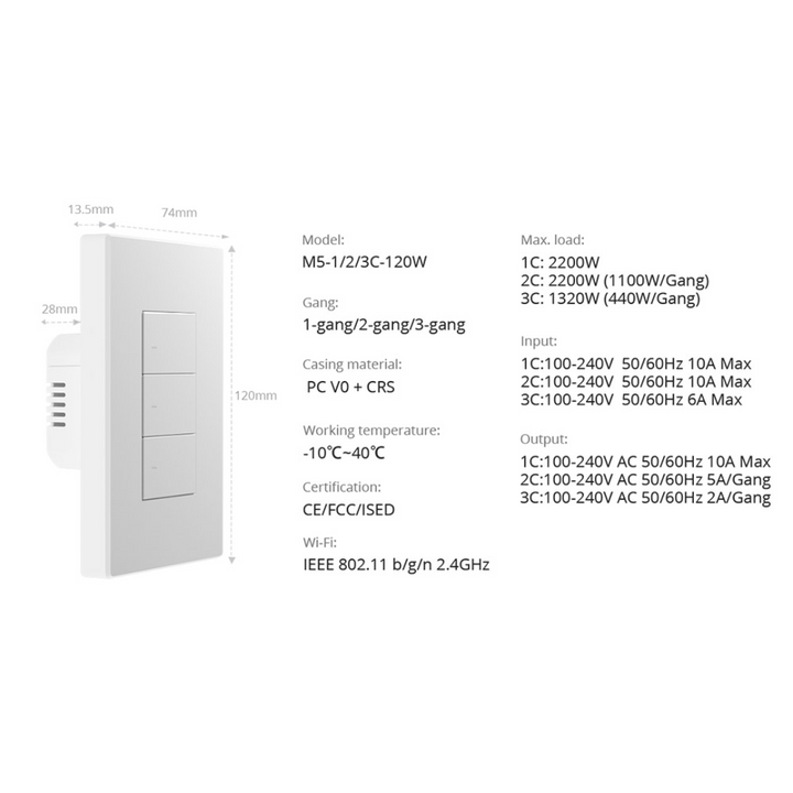 SONOFF M5-3C-120W Matter, interruptor inteligente compatible con plataformas como Alexa, Google Home y Siri para una integración universal