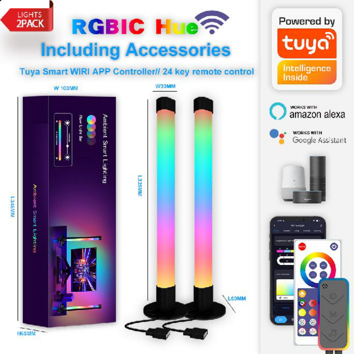 Pack de 2 Barras de Luz LED RGB Gamer con soporte, diseño moderno y colores dinámicos ideales para setups gamer.
