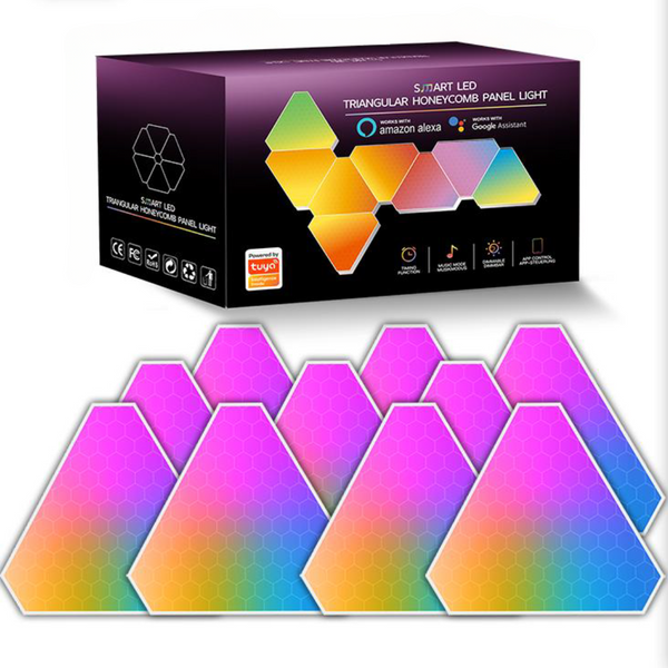 Panel Luces Triangulares Wifi RGB 10 Und Tuya Gamer Alexa