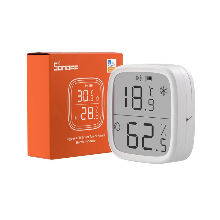 SONOFF SNZB-02D, sensor de temperatura, sensor de humedad, Zigbee 3.0, pantalla LCD, monitoreo ambiental, automatización del hogar, eWeLink, control por voz, Amazon Alexa, Google Assistant, sensor inteligente, medición precisa, bajo consumo de energía, domótica avanzada, monitoreo en tiempo real, hogares inteligentes.