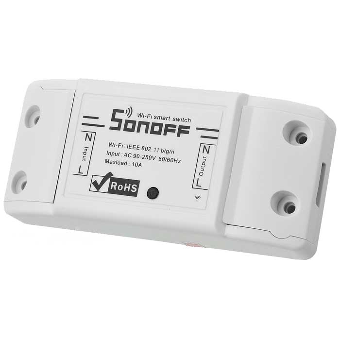 SONOFF Basic R2, relé inteligente, automatización del hogar, control remoto, Wi-Fi 2.4 GHz, eWeLink, compatible Alexa, compatible Google Assistant, interruptor inteligente, control de luces, automatización de electrodomésticos, hogar conectado, domótica económica, temporizadores inteligentes, escenas personalizadas, carga máxima 10A, certificación TÜV, CE y RoHS, fácil instalación, seguridad eléctrica, relé compacto.