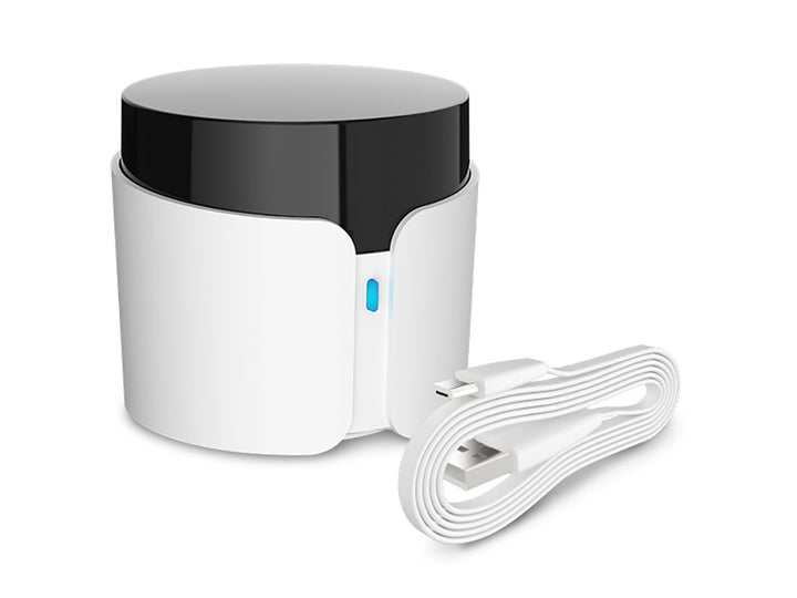 Mando remoto inteligente BroadLink RM4C Pro con alcance infrarrojo de 10 metros, radiofrecuencia 433 MHz y cobertura de 360 grados.