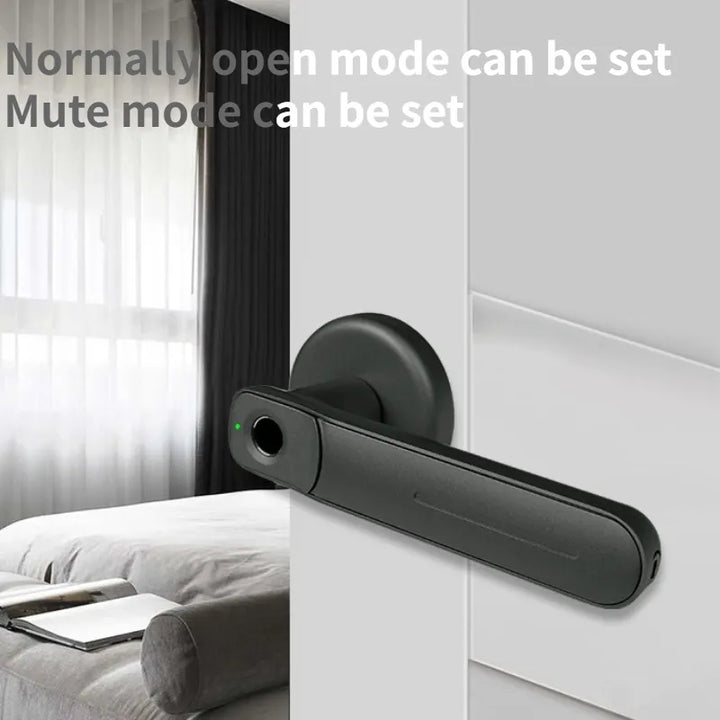 Cerradura Inteligente F2 Bluetooth con huella digital y llave mecánica, diseñada para hogares, oficinas y apartamentos. Ofrece apertura rápida en 0.25 segundos con tecnología biométrica avanzada y capacidad para almacenar hasta 30 huellas.