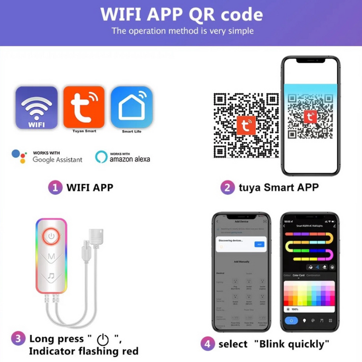 Barras Luz LED WiFi RGB Gamer con sincronización musical y control inteligente desde Tuya Smart, Alexa y Google Assistant.