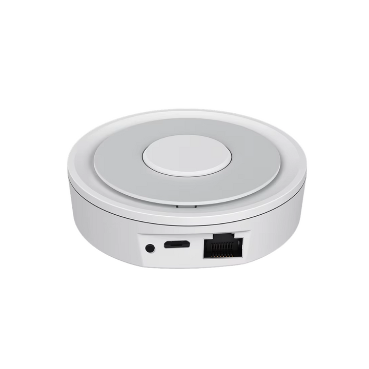Hub Gateway Zigbee 3.0 alámbrico compatible con las aplicaciones Tuya Smart y Smart Life, ideal para centralizar sensores, luces y enchufes inteligentes.
