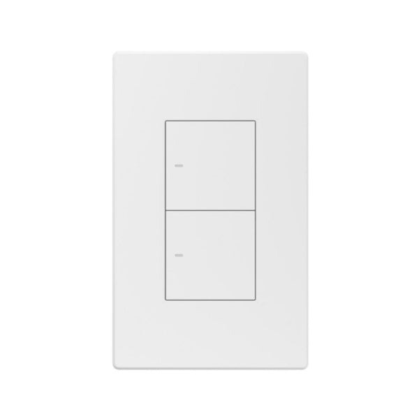 Vista frontal del interruptor inteligente SONOFF M5-2C-120W con dos botones táctiles, diseño minimalista en color blanco y compatibilidad con Matter para domótica avanzada.
