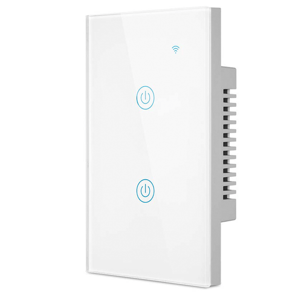 Interruptor inteligente WiFi de 2 botones sin neutro con panel táctil de cristal.