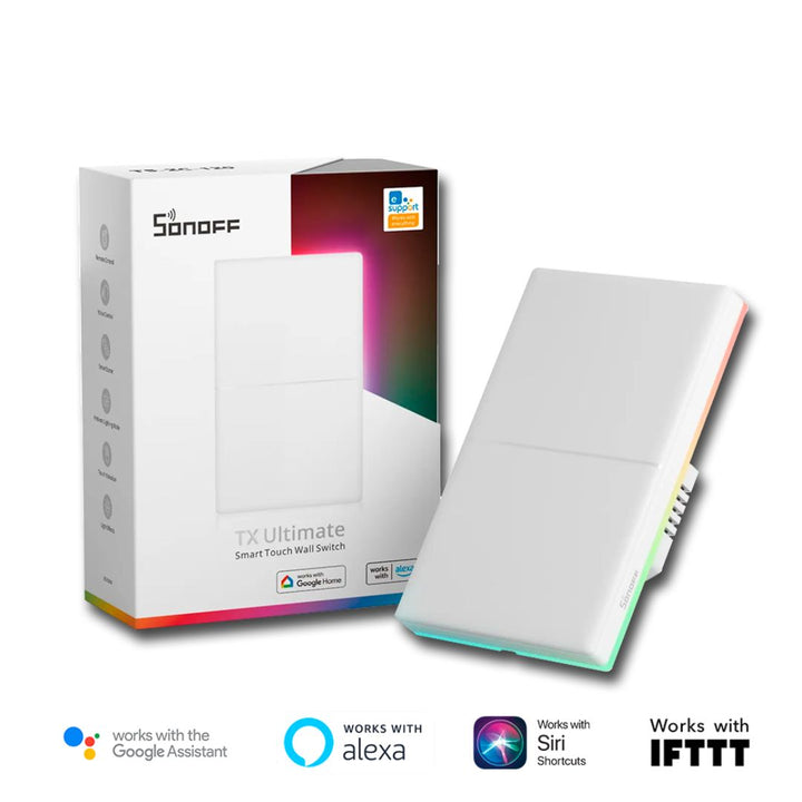 Interruptor Inteligente SONOFF TX Ultimate T5-2C-120 de doble botón, con control táctil y luces LED RGB, compatible con eWeLink, Alexa y Google Assistant para automatización del hogar