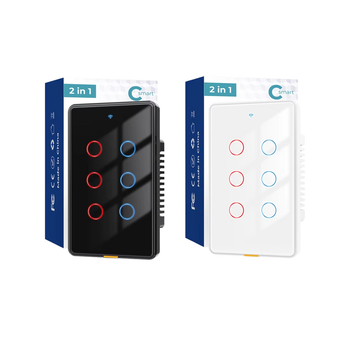 Panel de vidrio templado del interruptor inteligente de 6 botones WiFi, con materiales ignífugos y acabados premium para mayor seguridad y durabilidad.