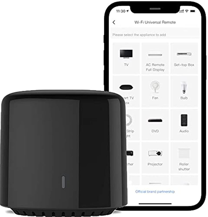 Mando remoto infrarrojo BestCon RM4C Mini, diseño compacto con alcance de 8 metros, conexión WiFi estable y control inteligente para el hogar.