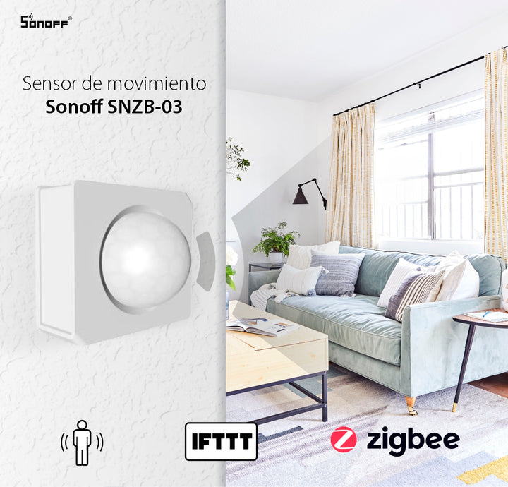 SONOFF SNZB-03 compacto para instalación discreta en cualquier espacio.