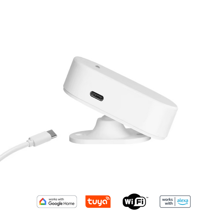 Sensor WiFi inteligente con tecnología de radar de alta precisión, capaz de detectar presencia real y medir niveles de luz de 0 a 3000 lux.