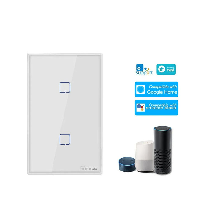 Interruptor Sonoff 2 vías con control manual, WiFi y RF 433 MHz.