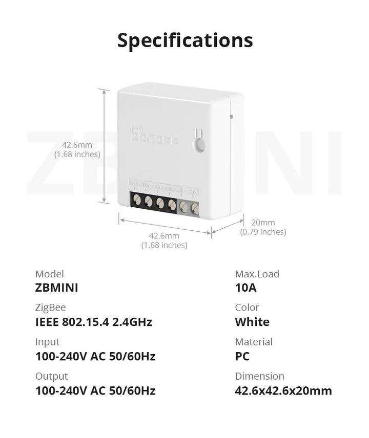 Relé inteligente SONOFF ZBMINI con protección contra sobrecarga y sobrecalentamiento