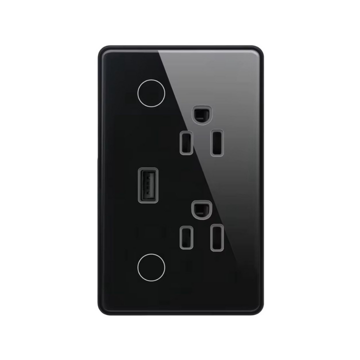 Tomacorriente Zigbee inteligente con dos tomas de corriente controlables de manera independiente, ideal para automatización residencial y comercial.