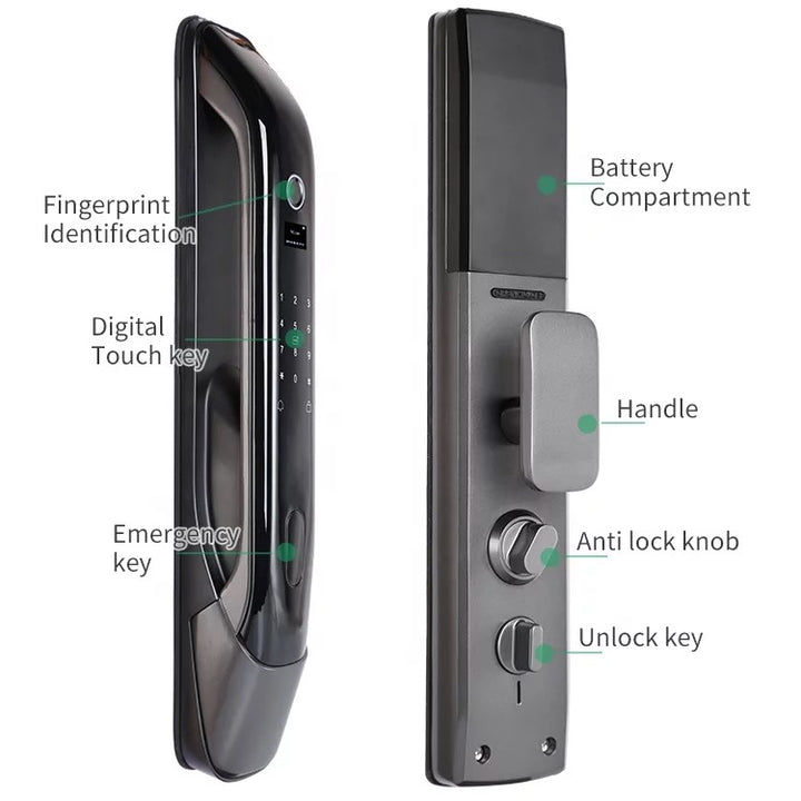 Cerradura Inteligente G3 con Seguridad Mortise Mejorada – Equipada con pestillo antitarjetas, 3 pasadores automáticos y 1 manual, brindando protección avanzada para hogares y oficinas. Batería recargable de 3200mAh con autonomía de hasta 3 meses.