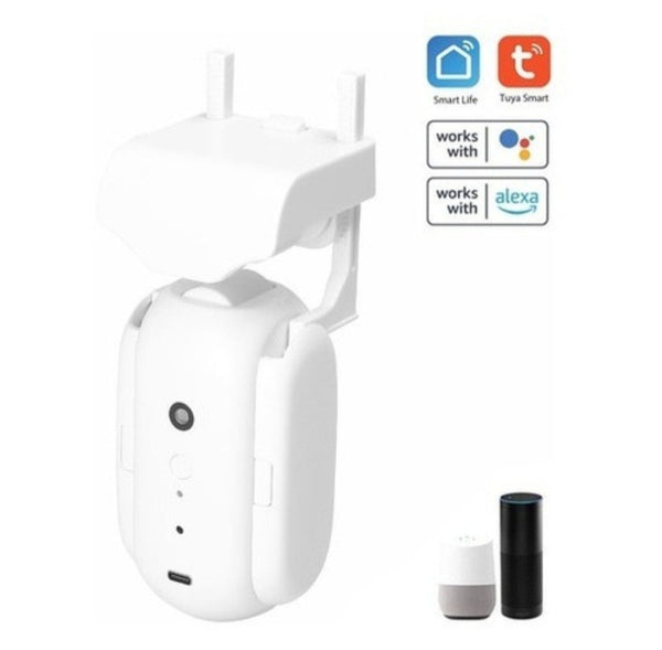 Kit de 2 motores inteligentes para cortina compatibles con Tuya Smart, control por voz con Google Assistant y sensores de luz y temperatura.